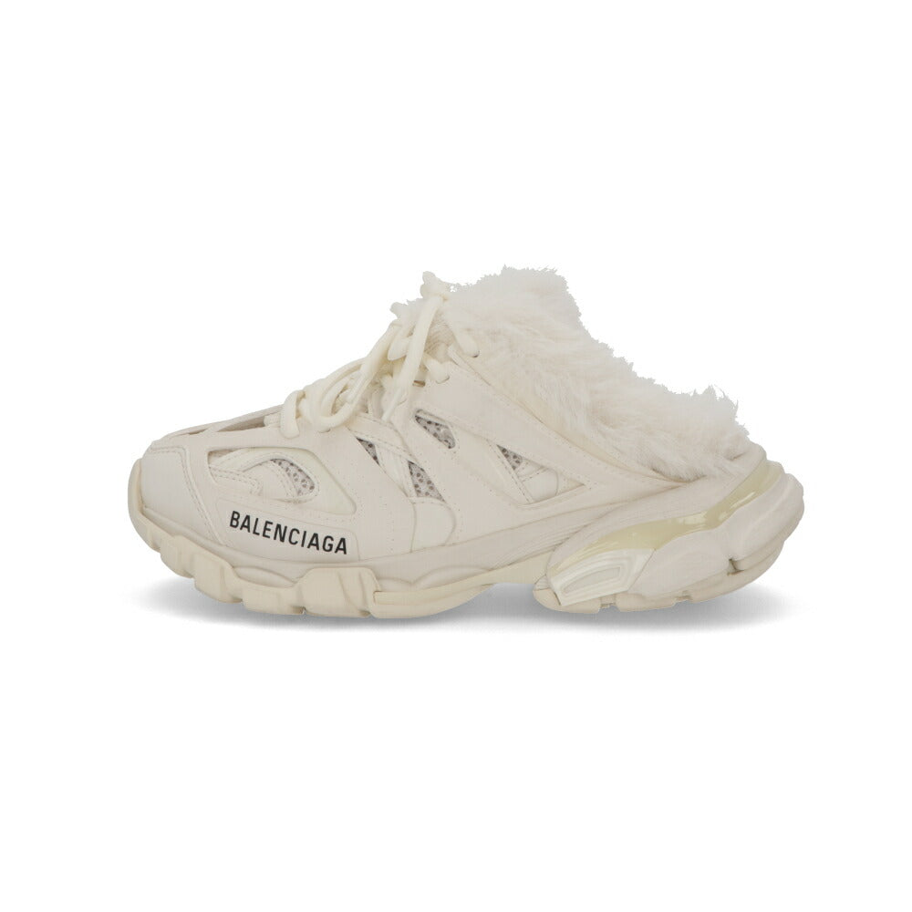 BALENCIAGA バレンシアガ レディース シューズ ライトベージュ ラバー メッシュ TRACK ファー ミュール 688676 W3CQ8