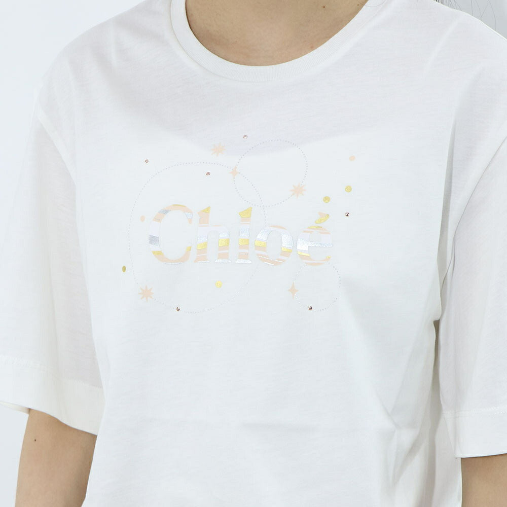 クロエ Chloe トップス Tシャツ・カットソー レディース ホワイト コットン Chloe Kids ロゴ クルーネック キッズモデル カットソー 半袖 C20111 117