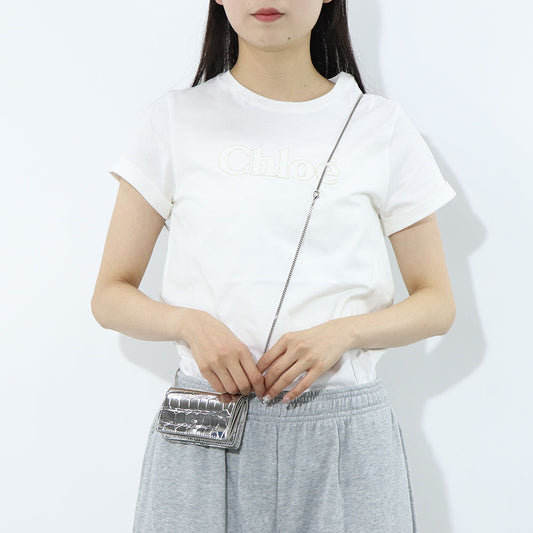 クロエ Chloe トップス Tシャツ・カットソー レディース ホワイト コットン ロゴ 刺繍 クルーネック キッズモデル カットソー 半袖 C20110 117