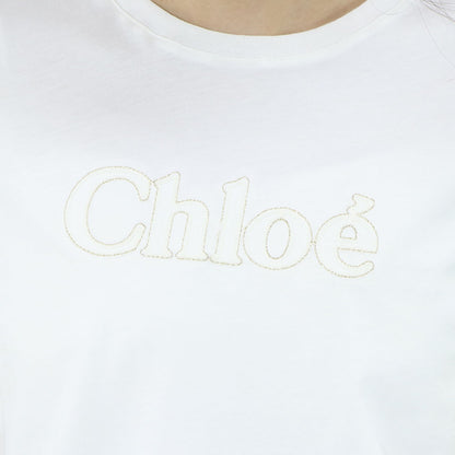 クロエ Chloe トップス Tシャツ・カットソー レディース ホワイト コットン ロゴ 刺繍 クルーネック キッズモデル カットソー 半袖 C20110 117