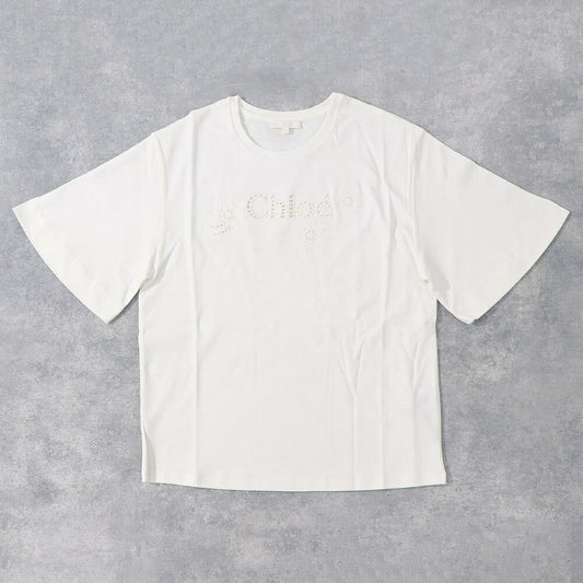 クロエ Chloe トップス Tシャツ・カットソー レディース ホワイト コットン Chloe Kids ロゴ クルーネック キッズモデル カットソー 半袖 C20109 117
