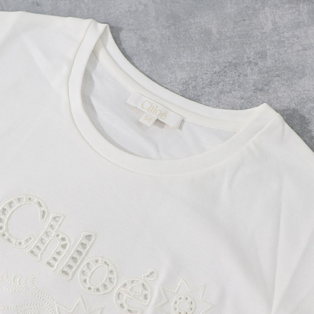 クロエ Chloe トップス Tシャツ・カットソー レディース ホワイト コットン Chloe Kids ロゴ クルーネック キッズモデル カットソー 半袖 C20109 117