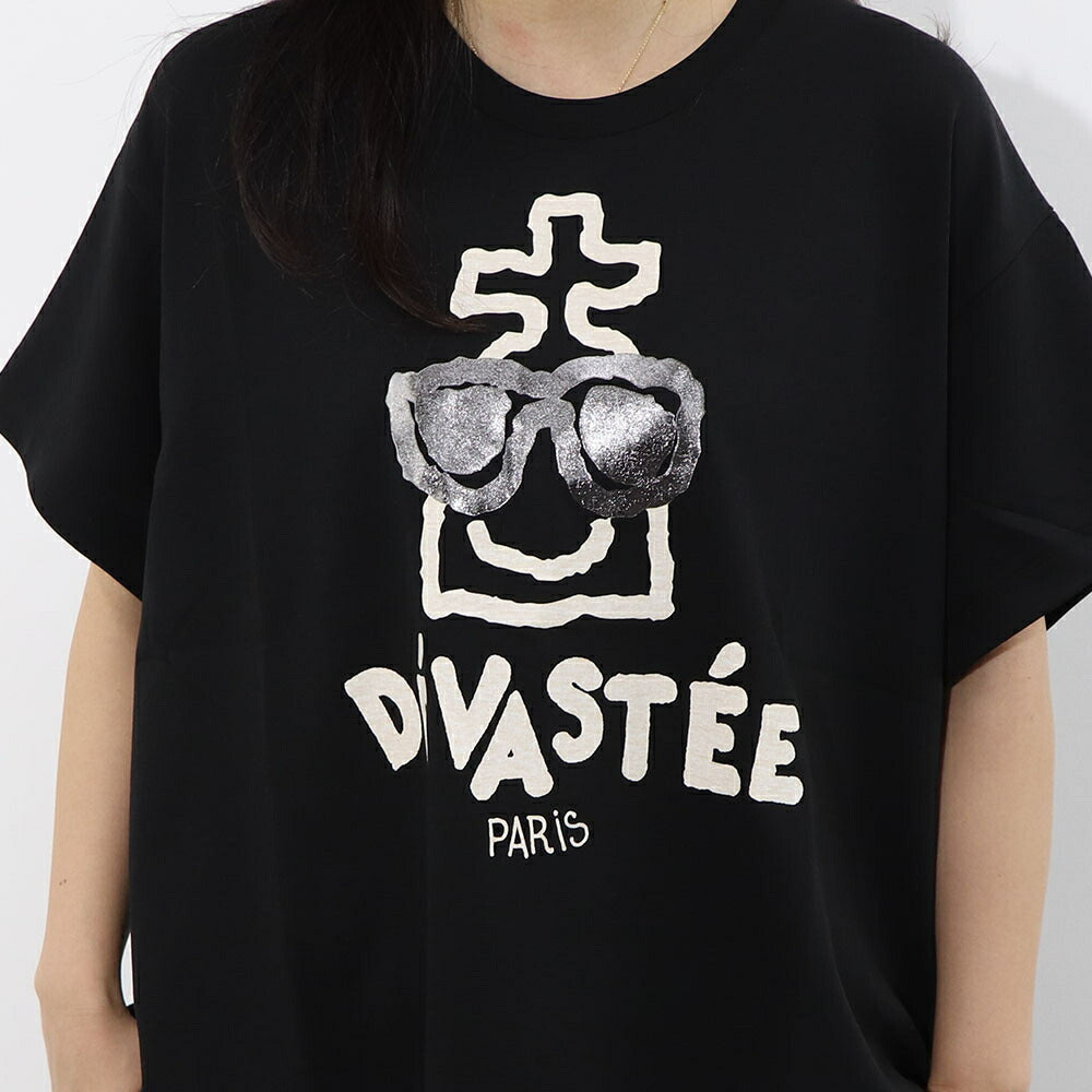 DEVASTEE Tシャツ プリント ロゴ ヘムトップス アシメ