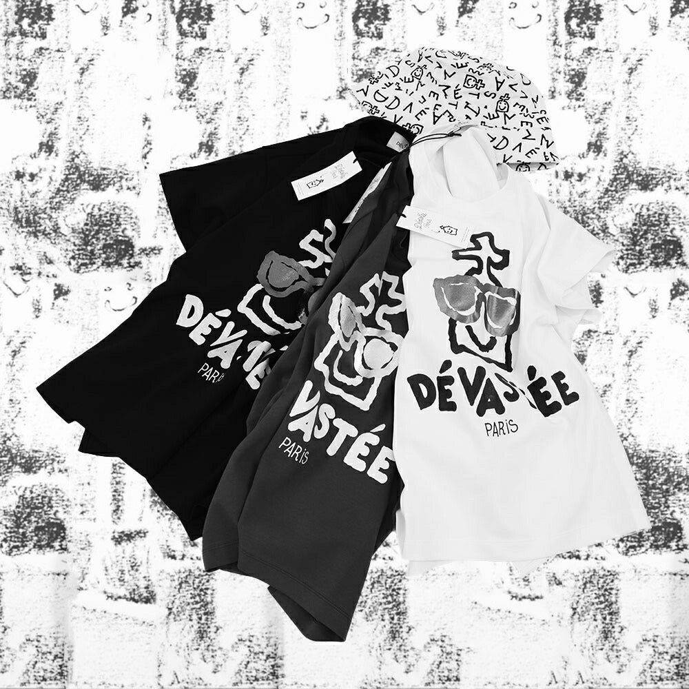 デヴァステ DEVASTEE トップス Tシャツ・カットソー レディース ブラック グレー ホワイト コットン ポリエステル スパン プリント キャラクター ロゴ ヘムトップス アシメトップス 半袖 R3FWTP013