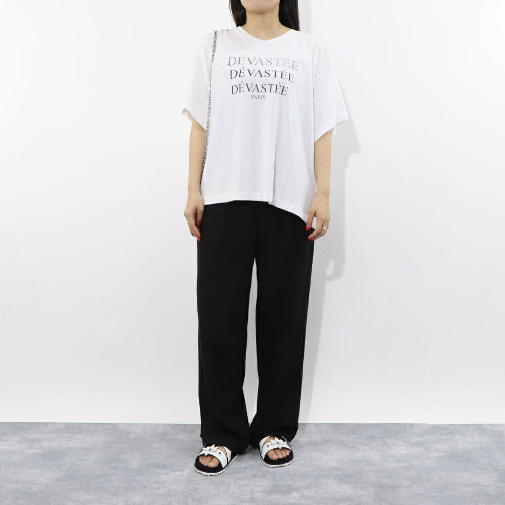 DEVASTEE Tシャツ ロゴプリント ヘムトップス アシメトップス