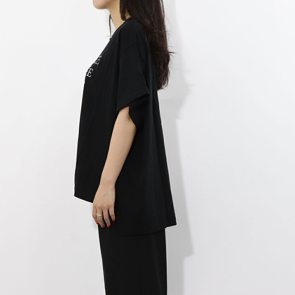 デヴァステ DEVASTEE トップス Tシャツ・カットソー レディース ブラック ホワイト コットン ロゴプリント ヘムトップス アシメトップス シンプル 半袖 R3FWTP017