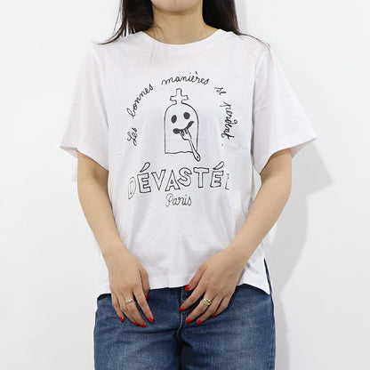 デヴァステ DEVASTEE トップス Tシャツ・カットソー レディース ブラック グレー ホワイト コットン ロゴ プリント キャラクター クルーネック 丸襟 お化けモチーフ 半袖 R3FWTP023
