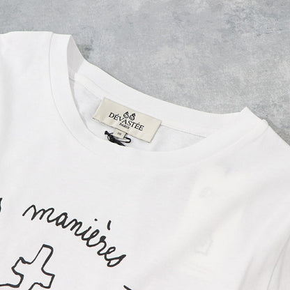 デヴァステ DEVASTEE トップス Tシャツ・カットソー レディース ブラック グレー ホワイト コットン ロゴ プリント キャラクター クルーネック 丸襟 お化けモチーフ 半袖 R3FWTP023