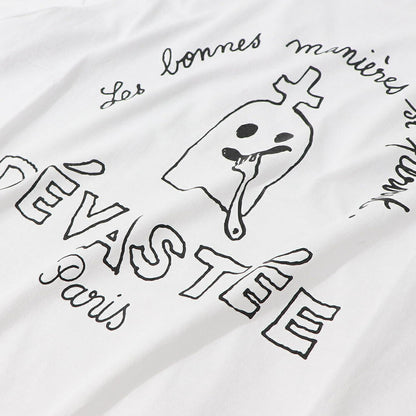 デヴァステ DEVASTEE トップス Tシャツ・カットソー レディース ブラック グレー ホワイト コットン ロゴ プリント キャラクター クルーネック 丸襟 お化けモチーフ 半袖 R3FWTP023