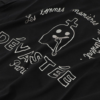 デヴァステ DEVASTEE トップス Tシャツ・カットソー レディース ブラック グレー ホワイト コットン ロゴ プリント キャラクター クルーネック 丸襟 お化けモチーフ 半袖 R3FWTP023