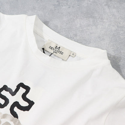 デヴァステ DEVASTEE トップス Tシャツ・カットソー レディース ブラック ホワイト コットン エラスタン ロゴ プリント キャラクター クルーネック 丸襟 半袖 R3SMTP020