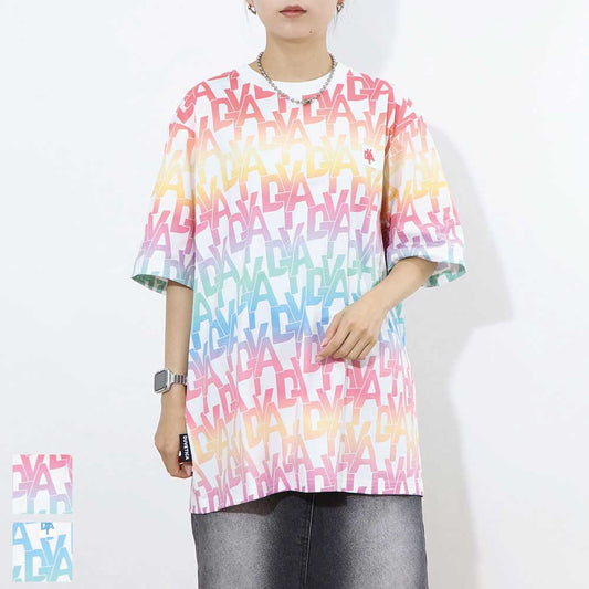 DUVETICA Tシャツ  ピンク ブルー 総ロゴ 半袖 VXRT21131