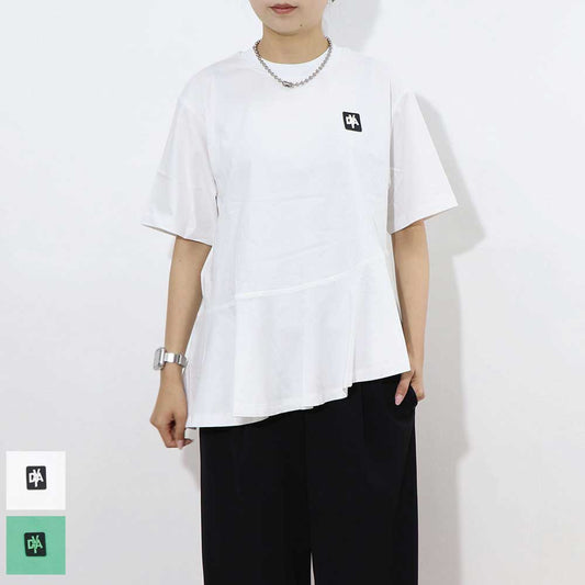 DUVETICA Tシャツ  ホワイト グリーン フリル デザインTシャツ 無地 半袖 VDRT53131