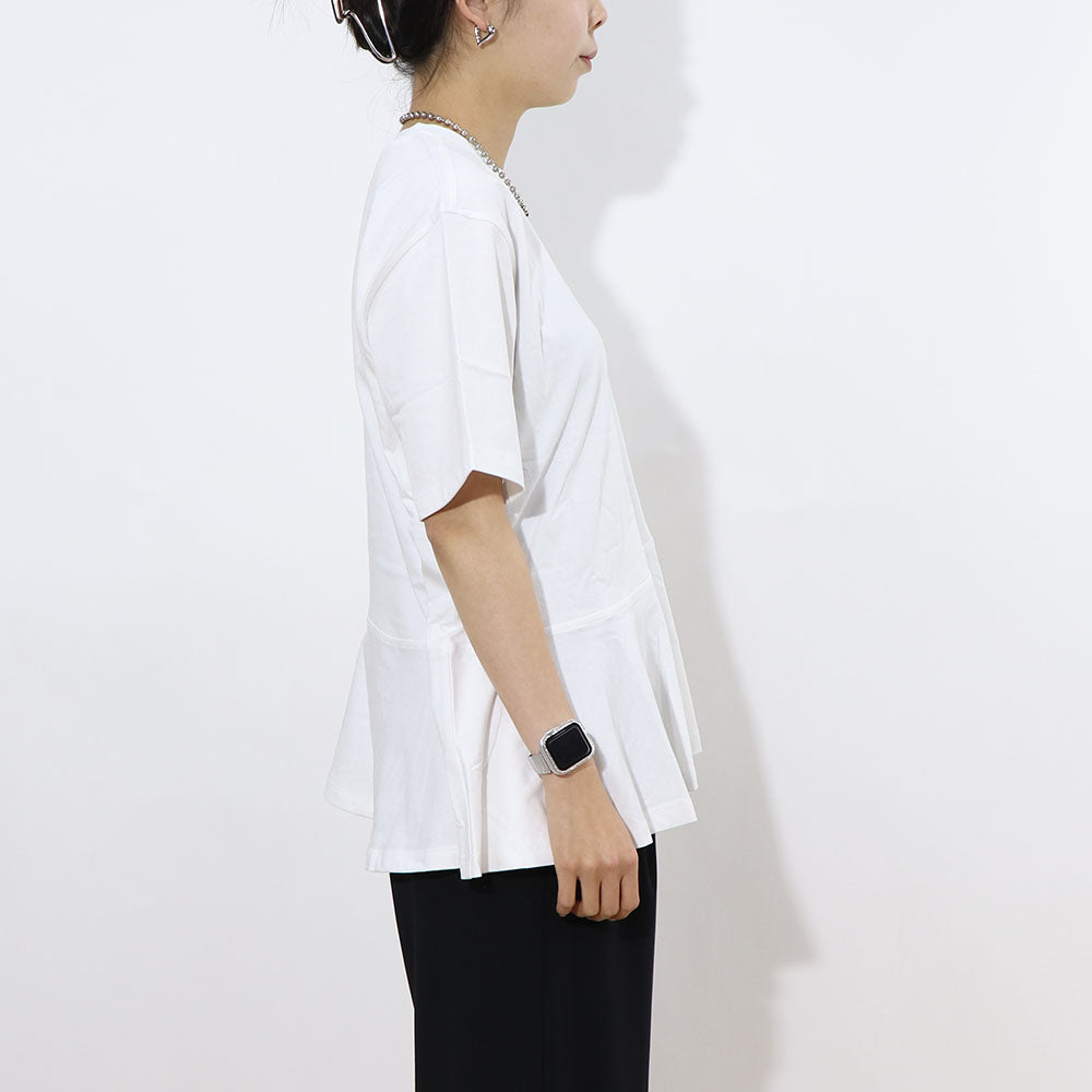 DUVETICA Tシャツ  ホワイト グリーン フリル デザインTシャツ 無地 半袖 VDRT53131