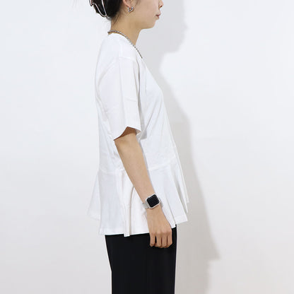 DUVETICA Tシャツ  ホワイト グリーン フリル デザインTシャツ 無地 半袖 VDRT53131