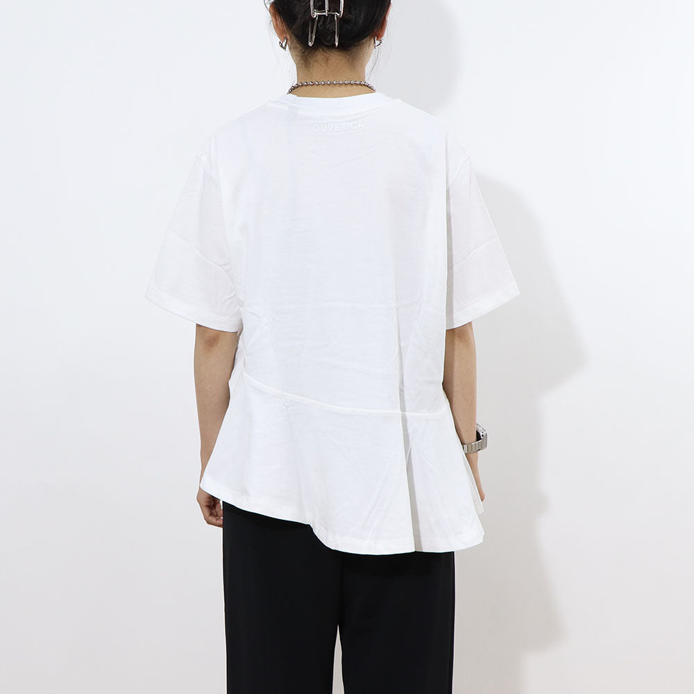 DUVETICA Tシャツ  ホワイト グリーン フリル デザインTシャツ 無地 半袖 VDRT53131