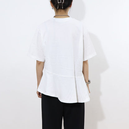 DUVETICA Tシャツ  ホワイト グリーン フリル デザインTシャツ 無地 半袖 VDRT53131