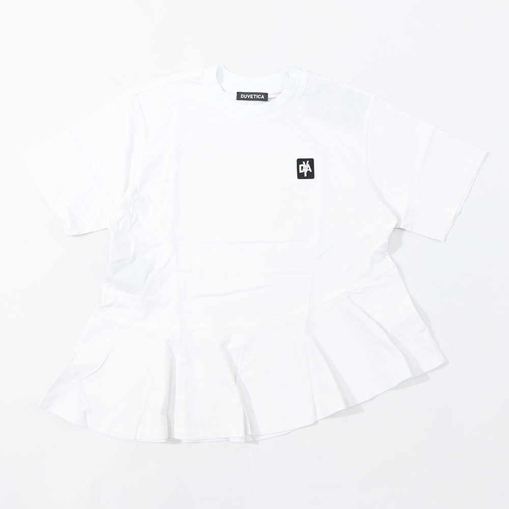 DUVETICA Tシャツ  ホワイト グリーン フリル デザインTシャツ 無地 半袖 VDRT53131