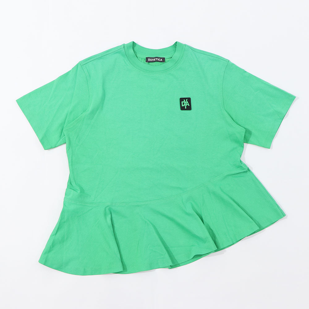 DUVETICA Tシャツ  ホワイト グリーン フリル デザインTシャツ 無地 半袖 VDRT53131