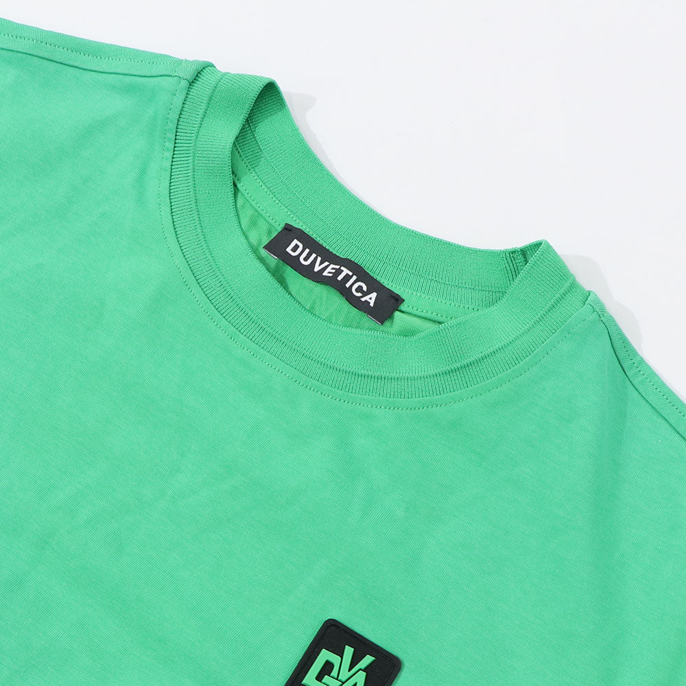 DUVETICA Tシャツ  ホワイト グリーン フリル デザインTシャツ 無地 半袖 VDRT53131