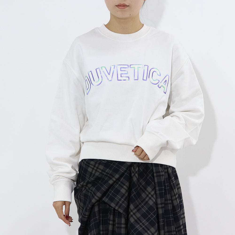 DUVETICA トレーナー ホワイト 刺繍 クロップド丈 VDMT00114