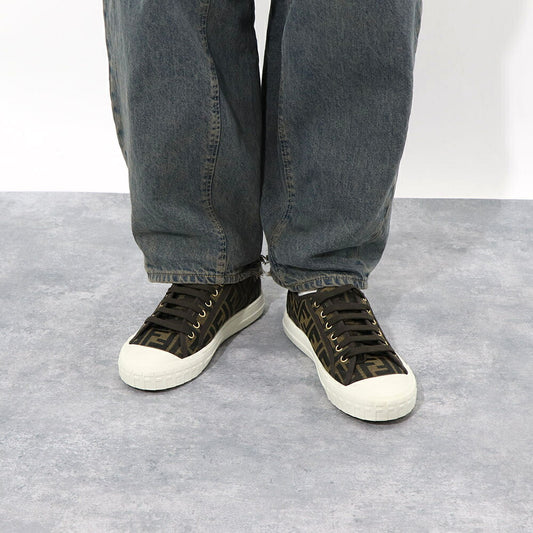 フェンディ FENDI シューズ スニーカー メンズ DOMINO SNEAKER ドミノ スニーカー カーキ ジャカード ラバー ロゴ 総柄 ローカット 7E1553 AJZX