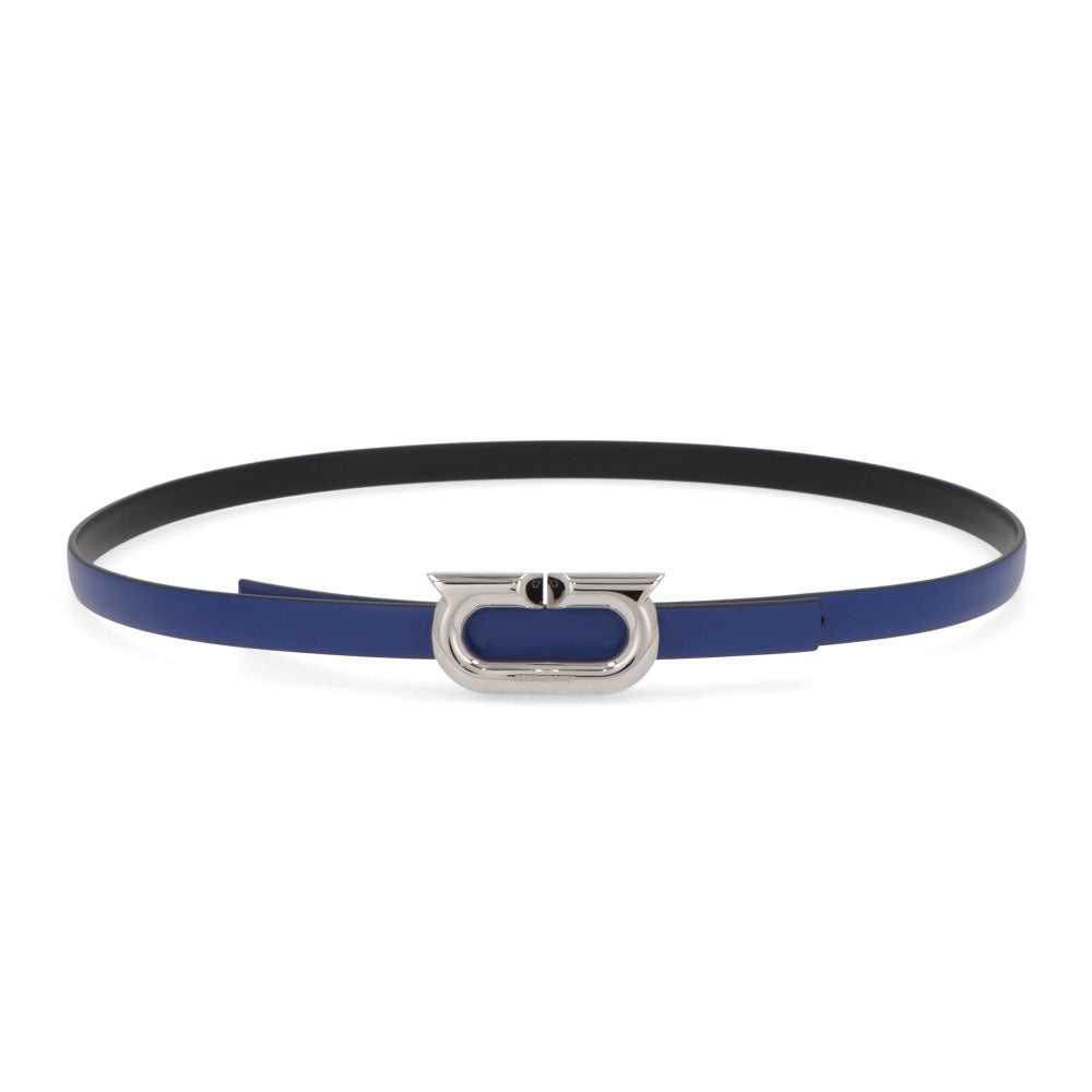 FERRAGAMO ベルト リバーシブルベルト ブルー カーフレザー  シルバー金具 230278 764448