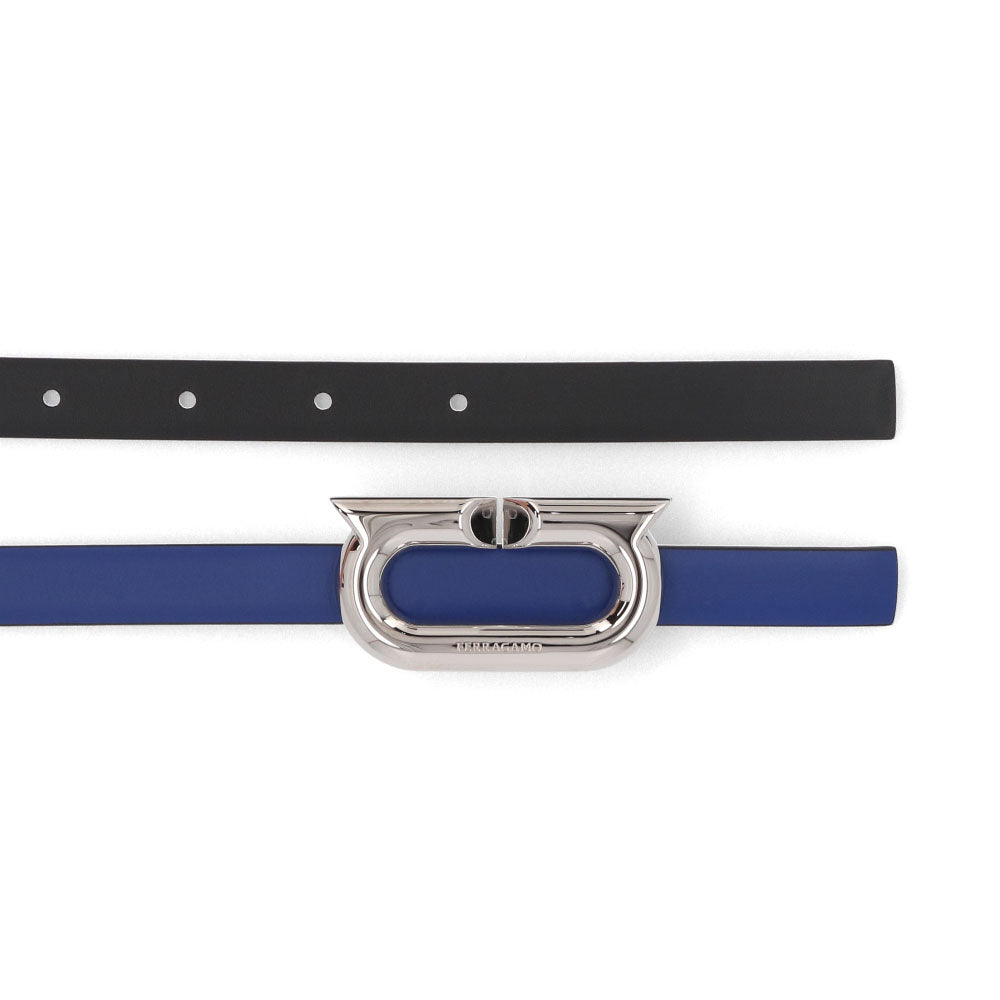 FERRAGAMO ベルト リバーシブルベルト ブルー カーフレザー  シルバー金具 230278 764448