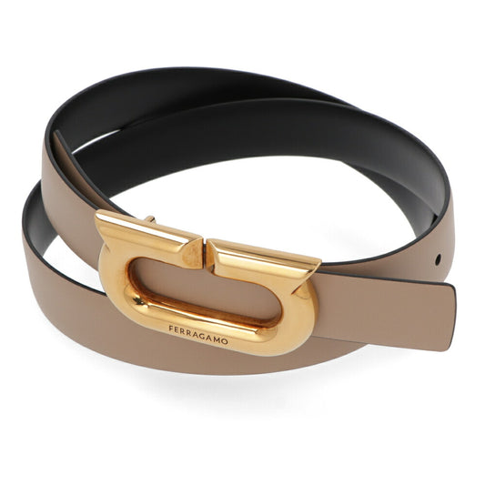 FERRAGAMO ベルト リバーシブルベルト ベージュ カーフレザー  ゴールド金具 230280 764436
