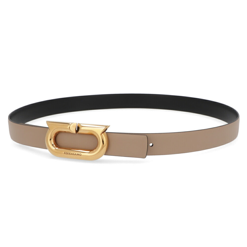 FERRAGAMO ベルト リバーシブルベルト ベージュ カーフレザー  ゴールド金具 230280 764436