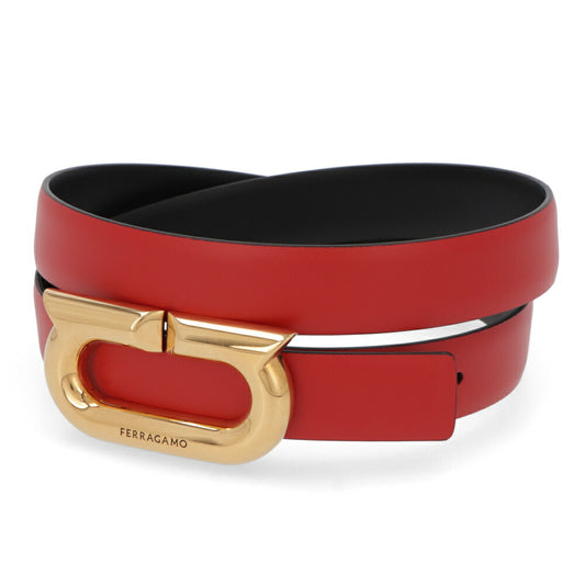 FERRAGAMO ベルト リバーシブルベルト レッド カーフレザー  ゴールド金具 230280 764437