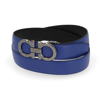 FERRAGAMO ベルト ブルー×ブラック ガンチーニ リバーシブル 679710 0764159