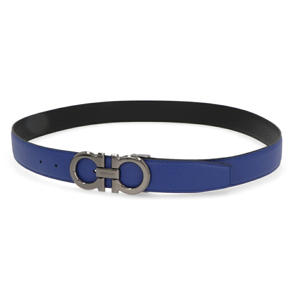 FERRAGAMO ベルト ブルー×ブラック ガンチーニ リバーシブル 679710 0764159