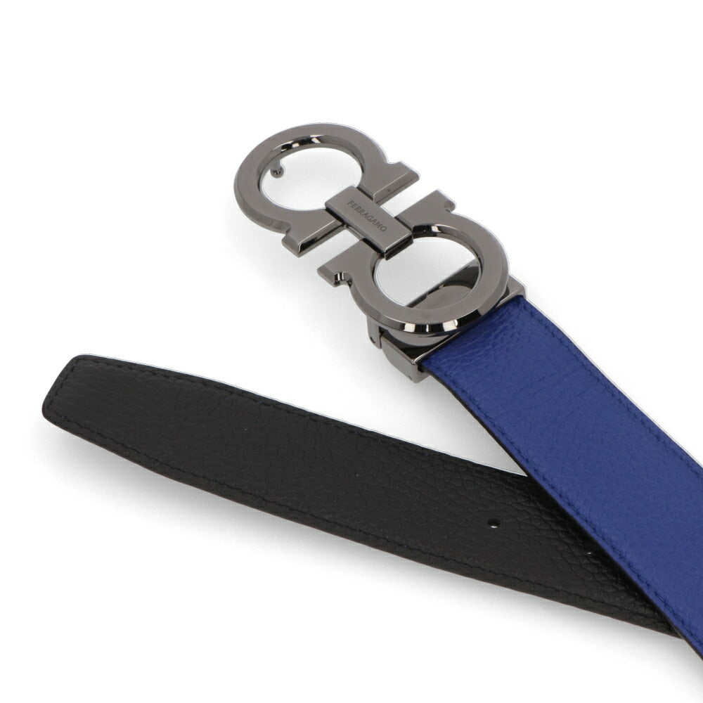 FERRAGAMO ベルト ブルー×ブラック ガンチーニ リバーシブル 679710 0764159