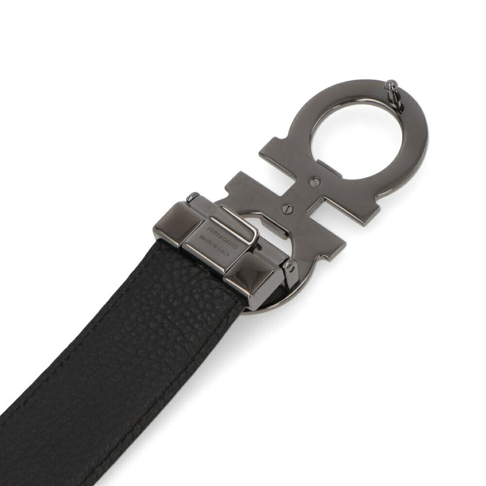 FERRAGAMO ベルト ブルー×ブラック ガンチーニ リバーシブル 679710 0764159