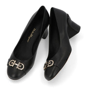 FERRAGAMO パンプス ブラック レザー チャンキーヒール OTILIA 55 757827