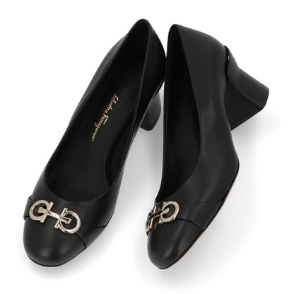 FERRAGAMO パンプス ブラック レザー チャンキーヒール OTILIA 55 757827