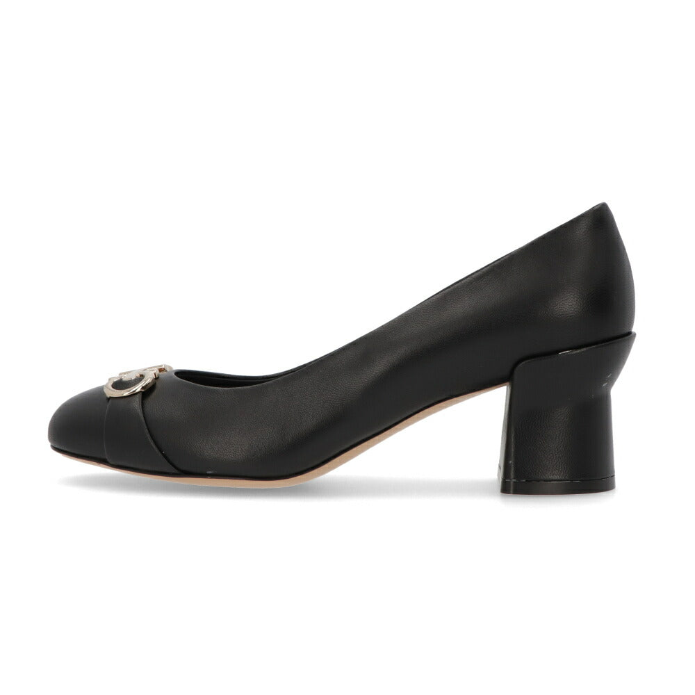 FERRAGAMO パンプス ブラック レザー チャンキーヒール OTILIA 55 757827