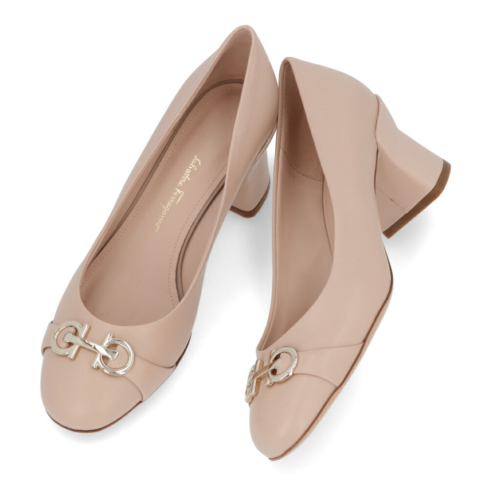 FERRAGAMO パンプス ピンク レザー チャンキーヒール OTILIA 55 757828