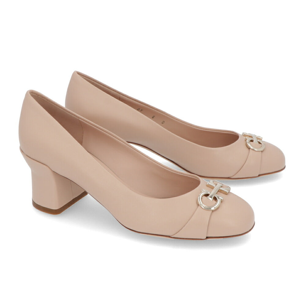 FERRAGAMO パンプス ピンク レザー チャンキーヒール OTILIA 55 757828