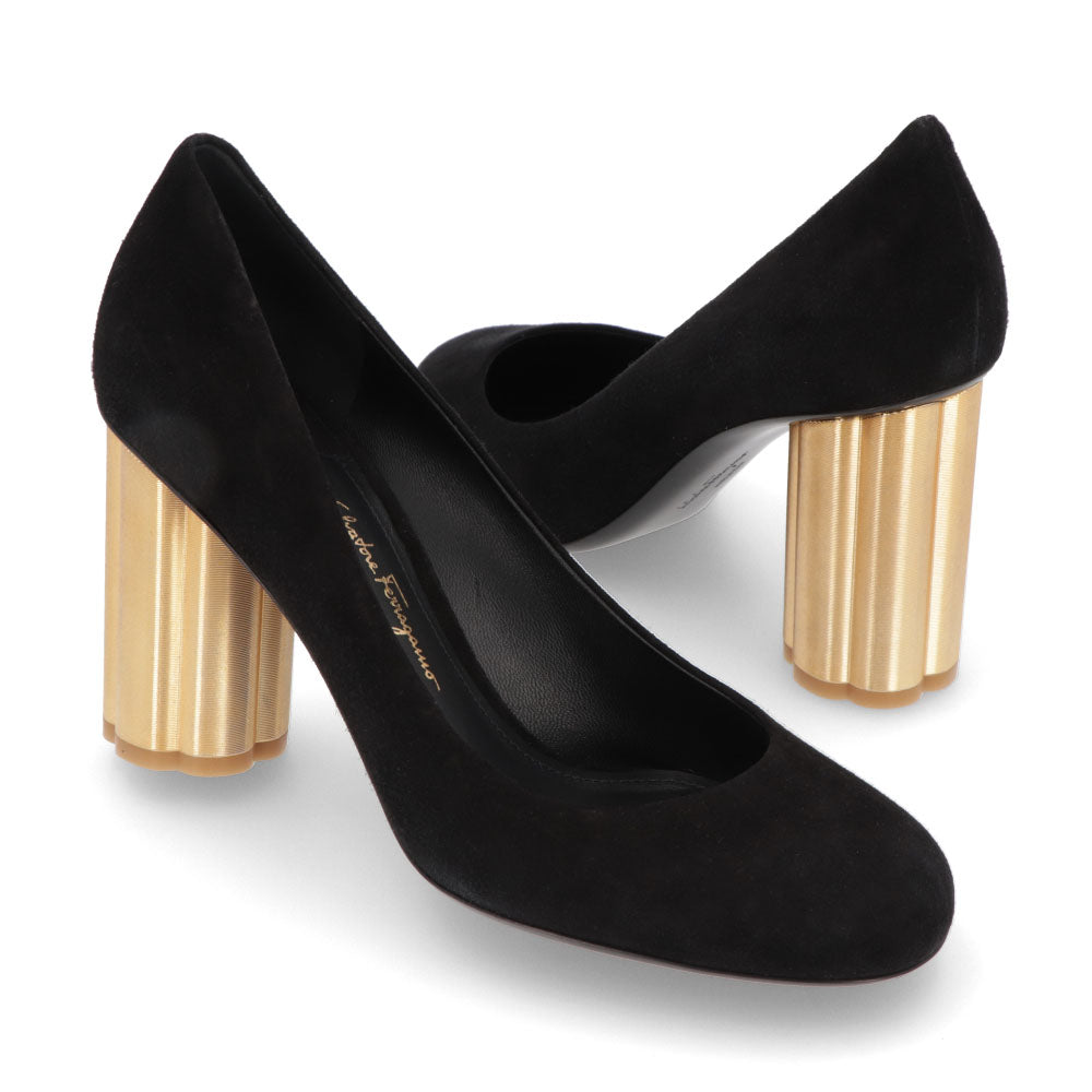 FERRAGAMO パンプス LUCCA 85 ブラック スエード ハイヒール 671012