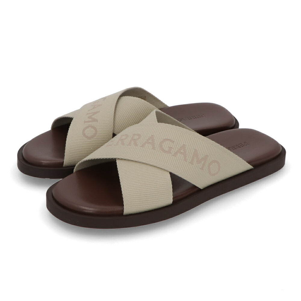FERRAGAMO サンダル FENICE TEX ベージュ ロゴ 0763203