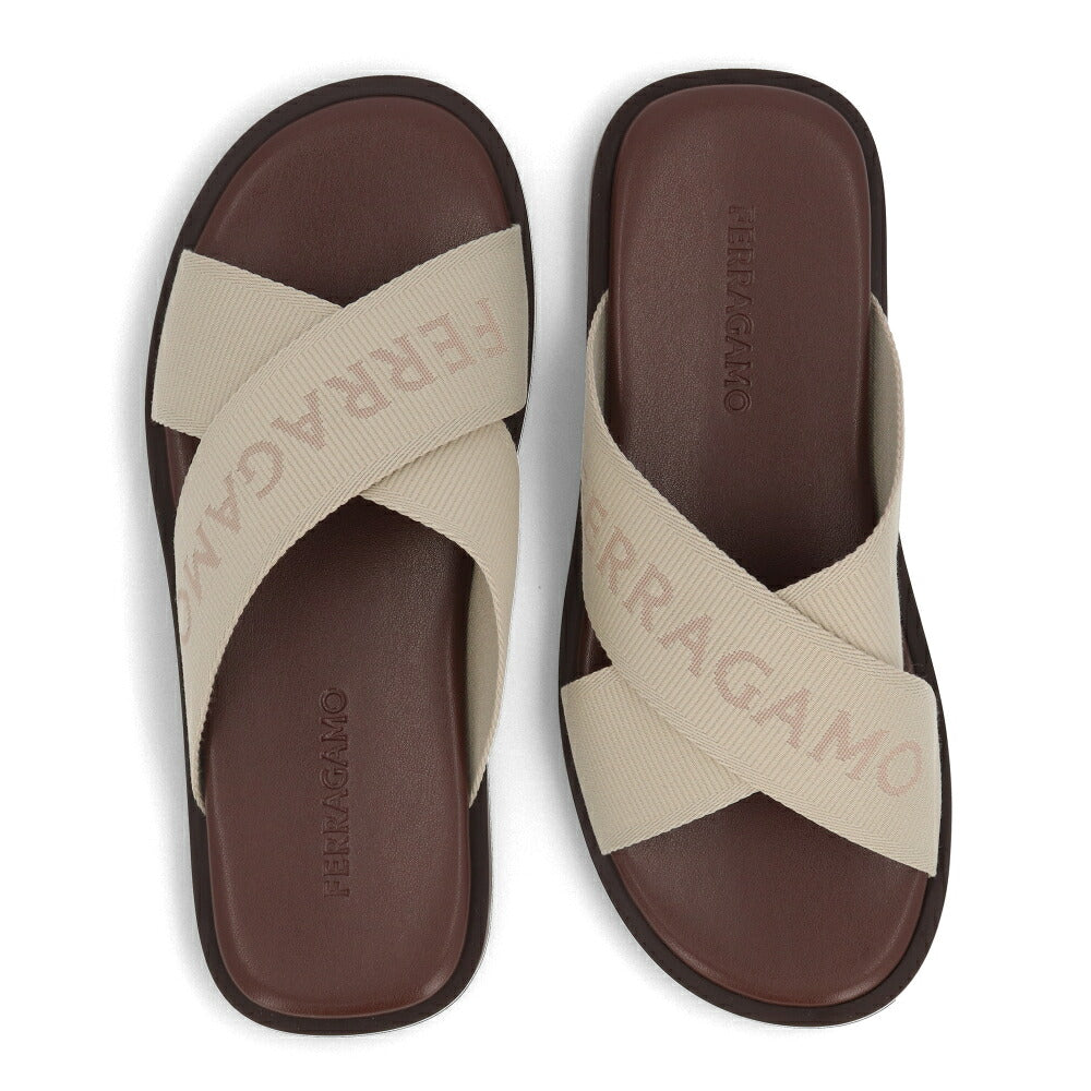 FERRAGAMO サンダル FENICE TEX ベージュ ロゴ 0763203