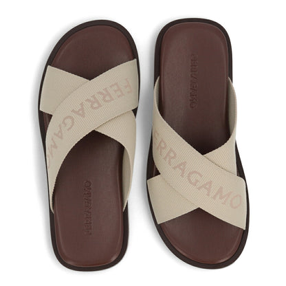 FERRAGAMO サンダル FENICE TEX ベージュ ロゴ 0763203