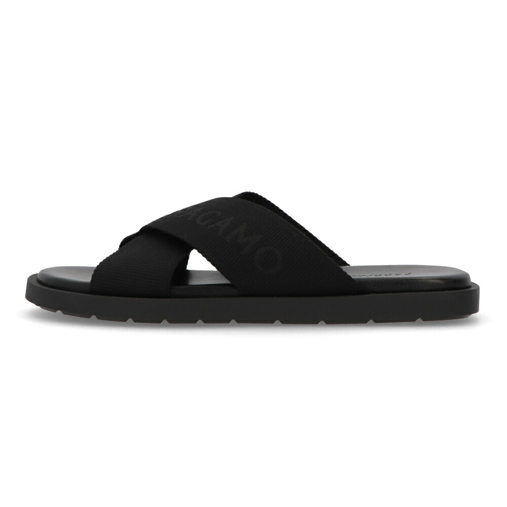 FERRAGAMO サンダル ブラック コットン スリッパ M FENICE TEX 0763204
