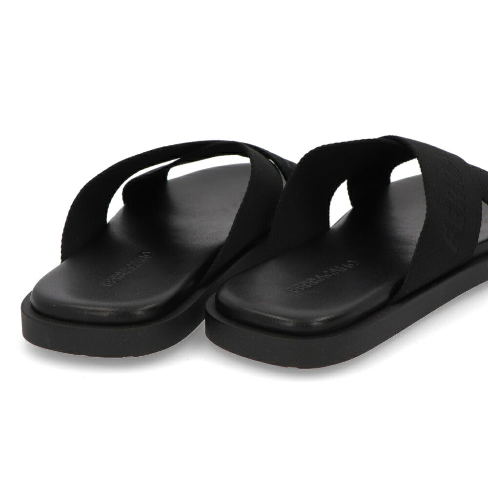 FERRAGAMO サンダル ブラック コットン スリッパ M FENICE TEX 0763204