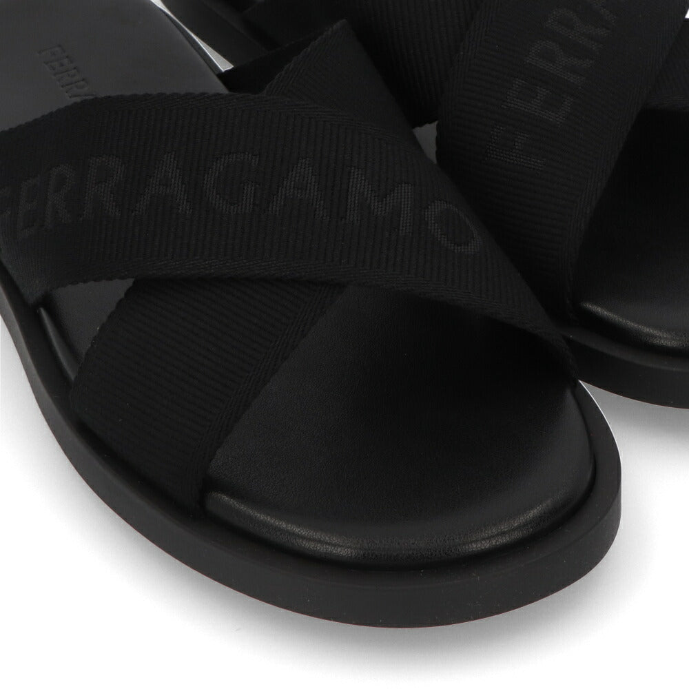 FERRAGAMO サンダル ブラック コットン スリッパ M FENICE TEX 0763204