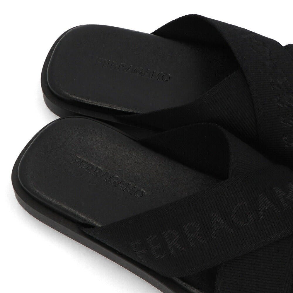 FERRAGAMO サンダル ブラック コットン スリッパ M FENICE TEX 0763204