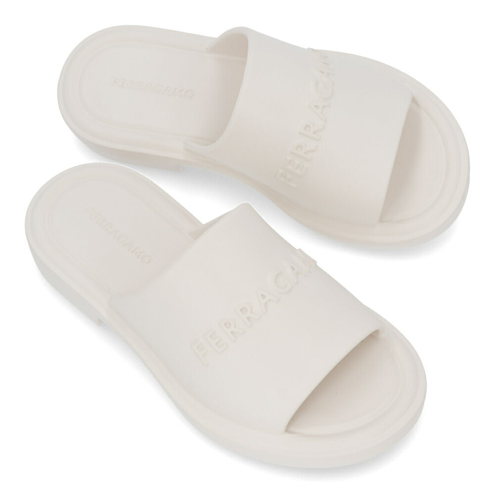 FERRAGAMO サンダル GIUNEVA ホワイト ラバー スリッパ ヒールなし 0763353