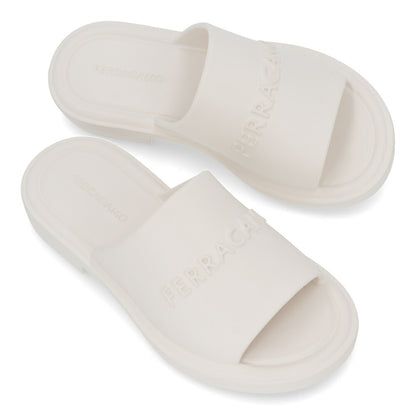 FERRAGAMO サンダル GIUNEVA ホワイト ラバー スリッパ ヒールなし 0763353